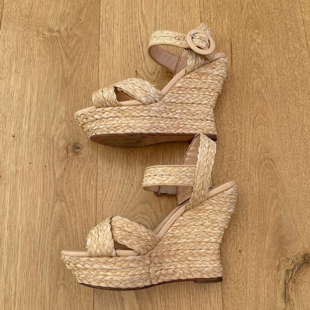 Alice + Olivia Raffia Wedge Sandals Josiey Size 9.5 Beige - Picture 3 of 6